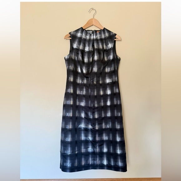 Tory Burch Metallic Plaid Sleeveless Mini Dress Silk Blend Black Silver Size 10 - Picture 2 of 9